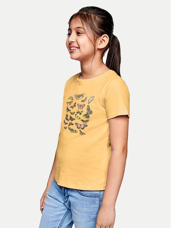 Girls Mustard Printed Crew Neck T-Shirt