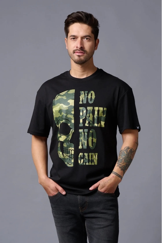 No Pain No Gain in Camo Print Black Oversized T-Shirt for Men XL