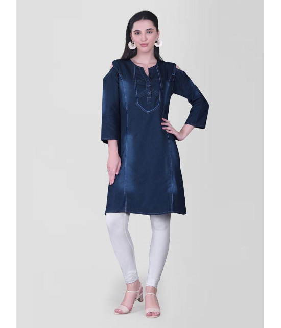 CEFALU - Blue Denim Women''s Straight Kurti ( Pack of 1 ) - None