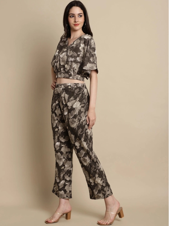 Women Brown Printed Crop Top With Palazzos-M / Brown