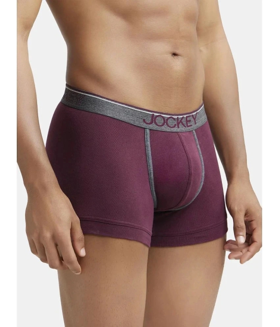 Jockey 8015 Men Super Combed Cotton Rib Solid Trunk with Ultrasoft Waistband - Wine Tasting - None