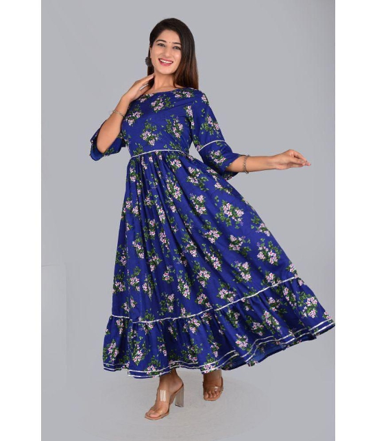 Smien Rayon Printed Anarkali Women's Kurti - Blue ( Pack of 1 ) - None