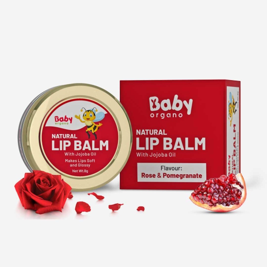 BabyOrgano Ayurvedic Natural Lip Balm | Infused with Cow Ghee & Jojoba Oil | Enriched With Shea Butter | Heals Dry And Chapped Lips in Kids | Safe For Kids-Rose & Pomegranate