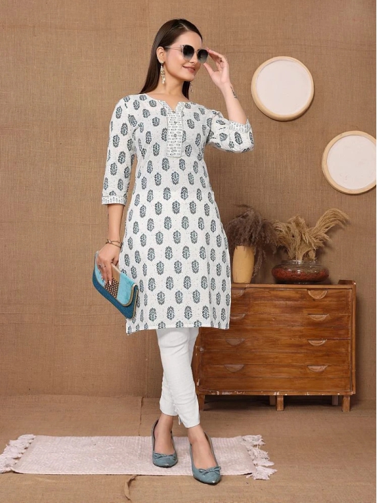 Rangita Women Cotton Off White Printed Knee Length Straight Kurti - None