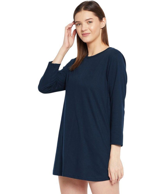 PPTHEFASHIONHUB - Navy Blue Cotton Blend Loose Fit Women''s T-Shirt ( Pack of 1 ) - None