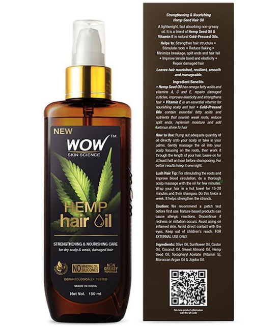 WOW Skin Science Hemp Hair Oil For Dry, Damaged and Chemically Treated Hair - 150ml