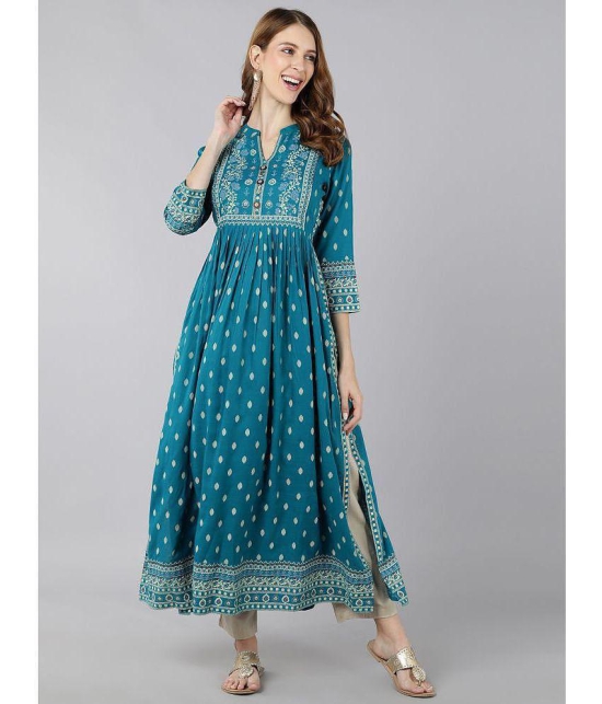 KIPEK - Teal Cotton Womens Straight Kurti ( Pack of 1 ) - None