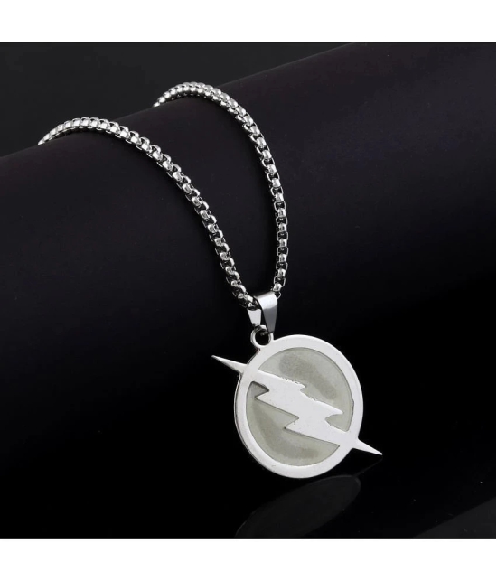 Fashion Frill Silver Chain For Men Stainless Steel Flash Design Glow in the Dark Pendant Necklace For Men Boys Women Love Gifts Jewellery - None