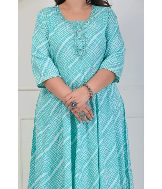 Swasti Cotton Blend Printed Anarkali Womens Kurti - Turquoise ( Pack of 1 ) - None