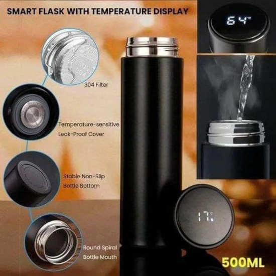 Stainless steel sports water bottle with LED temperature display 430 ml (color may vary)