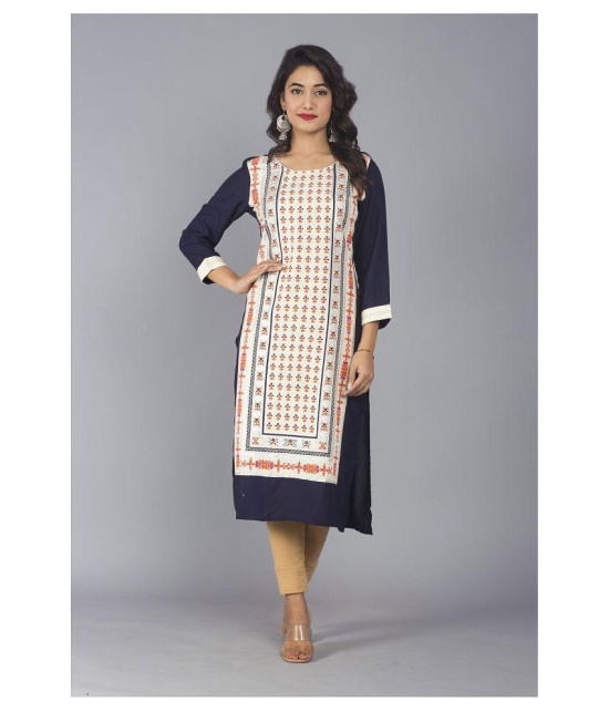 Frionkandy Navy Rayon Straight Kurti - XL