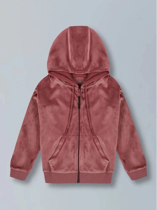 PlumTree Girls Crown Stone Velour Zip Through Hoodie- Winter Pink - None