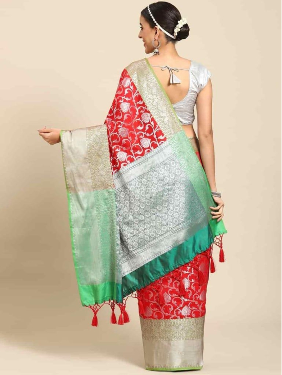 Women''s Brocade Soft Silk Zari Woven Saree With Unstiched Blouse Piece