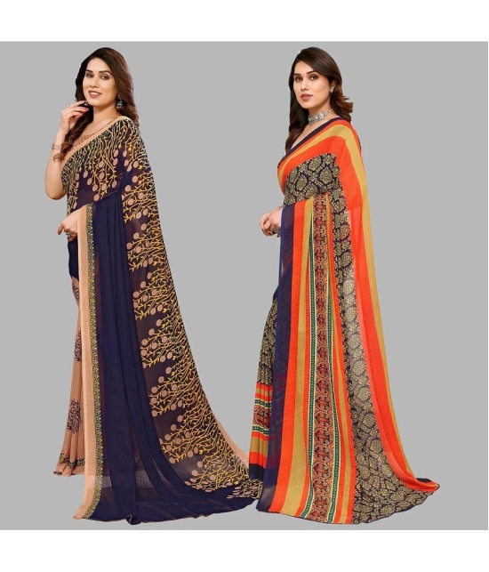 ANAND SAREES Georgette Printed Saree With Blouse Piece - Multicolour ( Pack of 2 ) - Multicolour