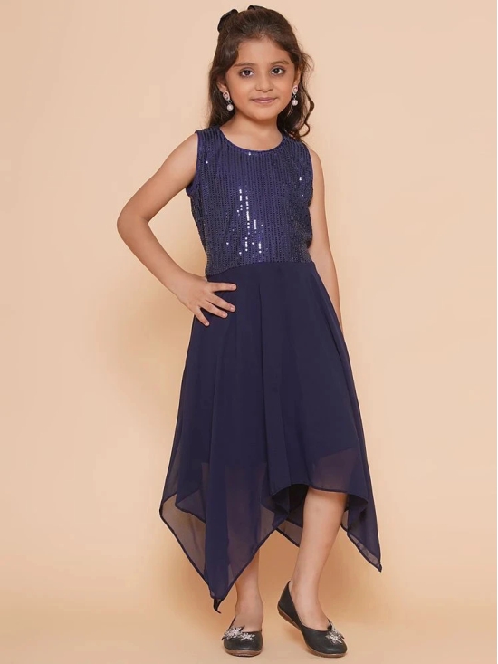 Arshia Fashions - Blue Georgette Girls Asymmetric Dress ( Pack of 1 ) - None