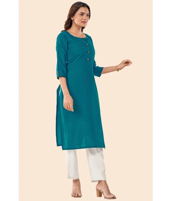 Glomee - Teal Cotton Womens Straight Kurti ( Pack of 1 ) - None