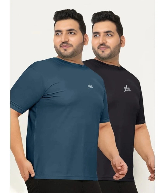 YHA Cotton Blend Regular Fit Solid Half Sleeves Mens T-Shirt - Blue ( Pack of 2 ) - None