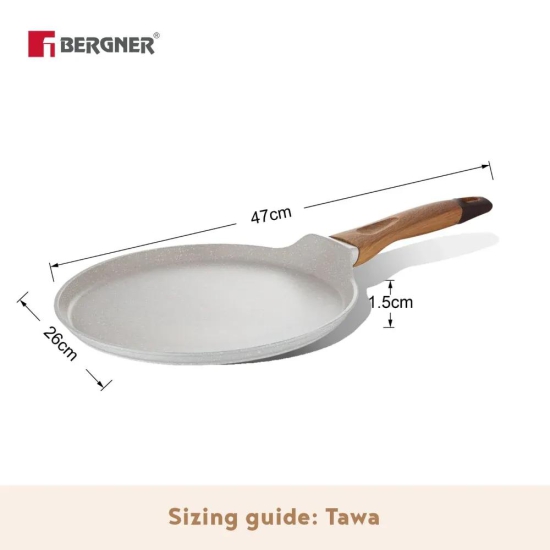 Bergner Naturally Marble Non Stick Tawa | Gas & Induction Compatible | Cream 28 cm