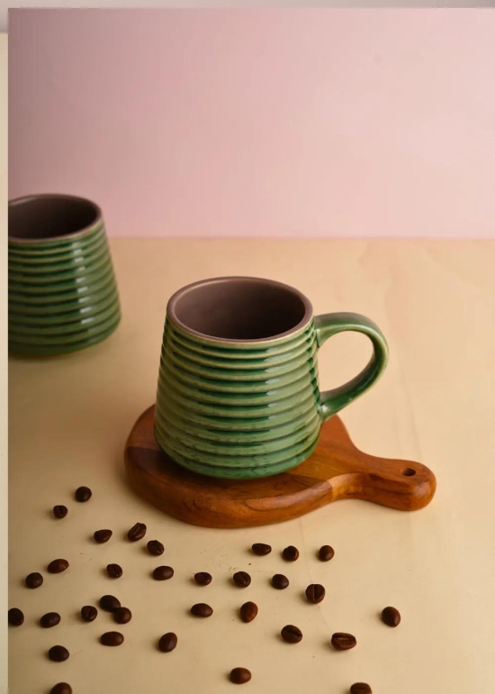 Metallic Green Striped Mug-Set of Four