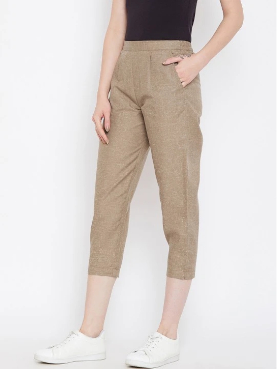 Women Brown Relaxed Regular Fit Self Design Cigarette Trousers