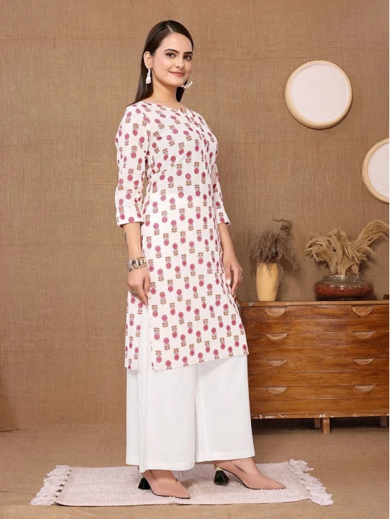 Rangita Women Cotton White Printed Knee Length Straight Kurti - None