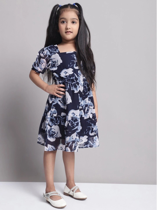 MINI & MING Girls Floral Printed Georgette Fit & Flare Dress