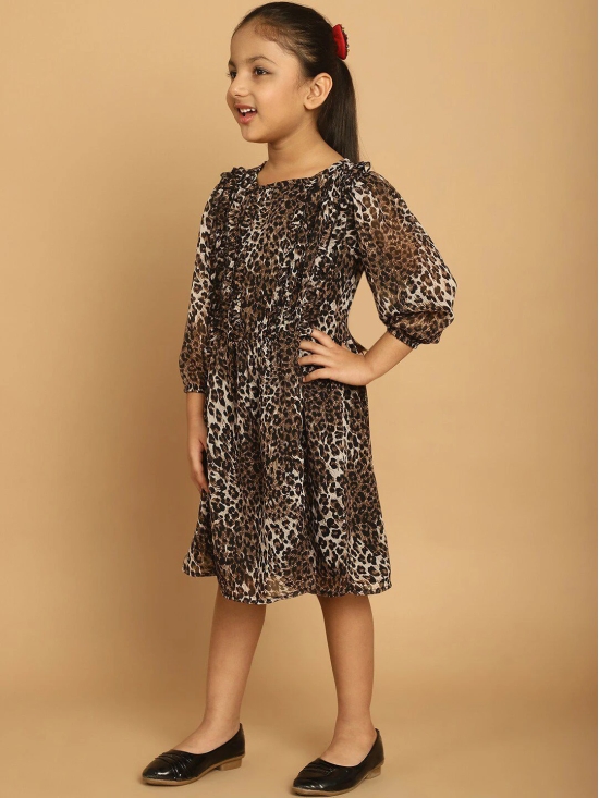 MINI & MING Girls Animal Printed Puff Sleeve Georgette A-Line Dress