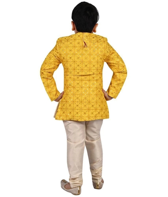 Arshia Fashions Yellow Silk Blend Boys Indo Western Sherwani & Churidar Set ( Pack of 1 ) - None