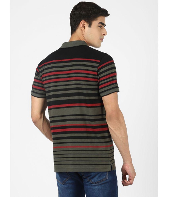 UrbanMark Men Half Sleeve Slim Fit Striped Polo T Shirt-Olive & Black - None