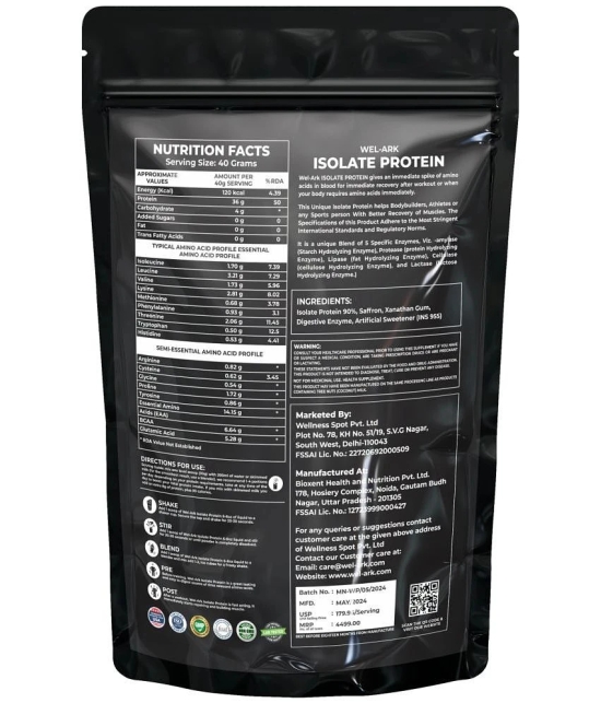 Wel-Ark Protein 90% Isolate 25servings Whey Protein ( 1 kg , Chocolate - Flavour )