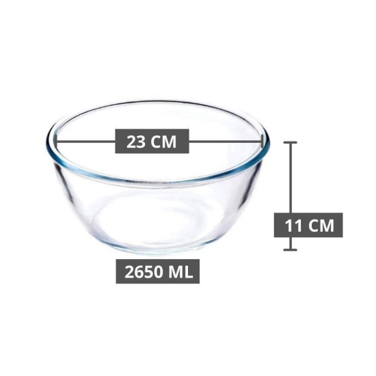 Femora Borosilicate Glass Microwave Safe Mixing Bowl-2650 ML and Casserole-1500 ML, Set of 2, Transparent