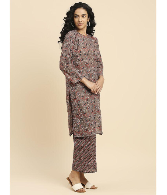 gufrina Cotton Printed Kurti With Palazzo Womens Stitched Salwar Suit - Brown ( Pack of 1 ) - None