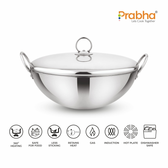 Prima Triply Capsule Bottom Kadhai With Lid-3.4 Litre