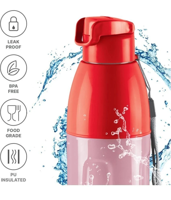 Milton Kool Convex 700 Insulated Inner Pet Water Bottle, 560 ml, Light Red | Easy To Carry | Leak Proof | School | Office | Gym | Hiking | Treking | Travel Bottle - Red