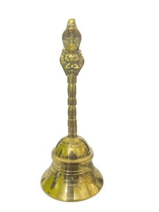 DOKCHAN Brass Garud Bell for Pooja Handcrafted Pure Brass Puja Bell with Garud Sitting Handle for Temple Brass Pooja Bell