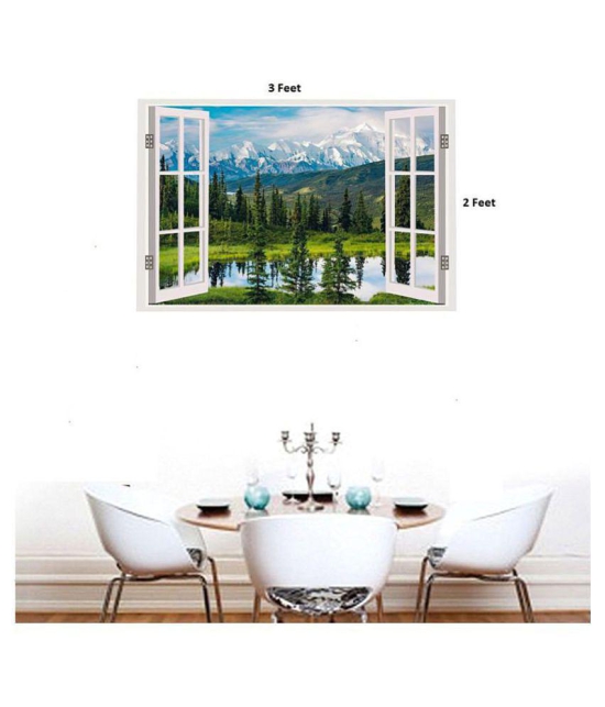 Asmi Collection Beautiful Mountain Landscape Window Illusion Nature Sticker ( 60 x 90 cms )