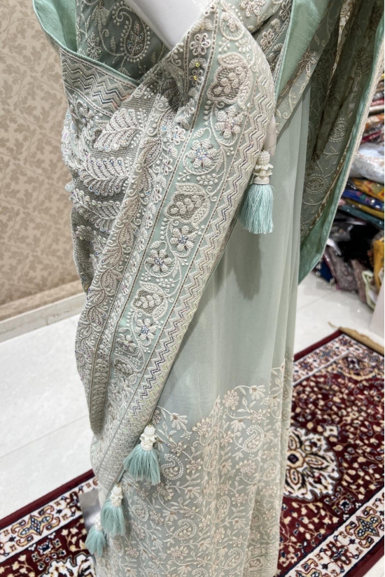 Pista Green Silk Saree With Blouse 256733