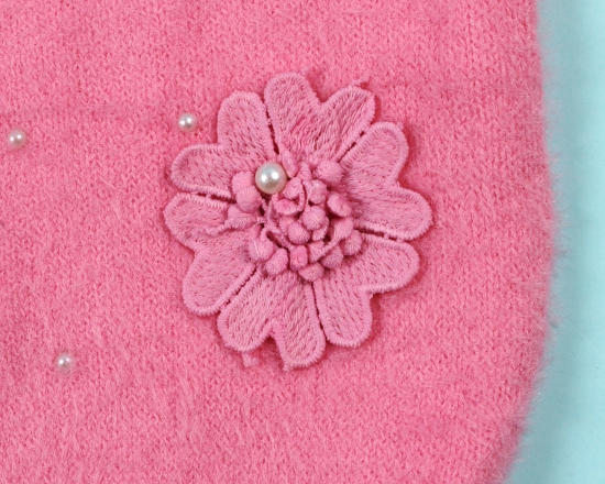 Fur sweater with pearl flower-Pink / 4-5 Years