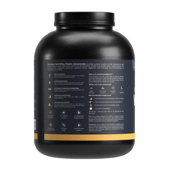 Nutrabay Gold 100% Whey Protein Concentrate with Digestive Enzymes & Vitamin Minerals, 25g Protein | Protein Powder for Muscle Support & Recovery - Mango, 2 kg