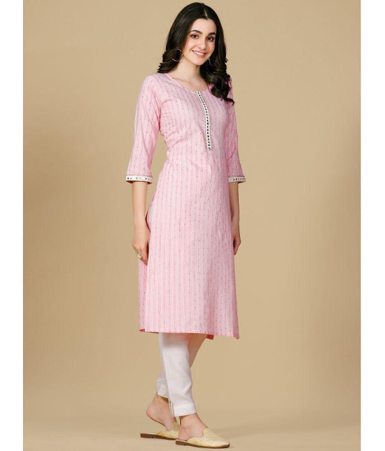 Glomee - Pink Cotton Blend Women's Straight Kurti ( Pack of 1 ) - None