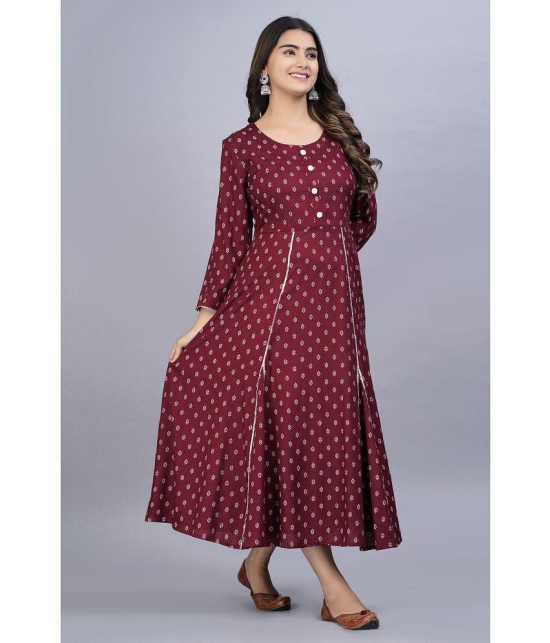 Smien - Maroon Rayon Women's Flared Kurti ( Pack of 1 ) - None