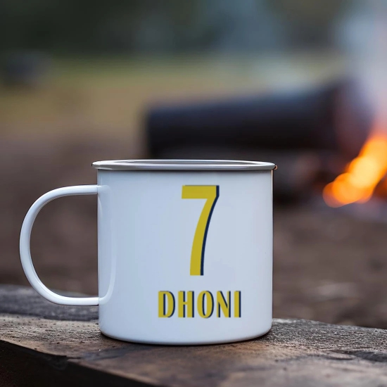 Indigifts Cricket Dhoni Enamel Mug 250 ML|Unbreakable Coffee, Tea Cup|Safe For Kids|Drinking Tea Cup For Outdoor & Indoor|WHITE|