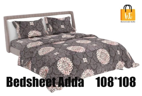 Bedsheet Adda-Super Mega King Size  King Size(108*108 in)-Pure Cotton Sanganeri Printed Jaipuri  Double Bedsheet With 2 Matching Pillow Covers-RJ-14-03-(108*108)-HT8202