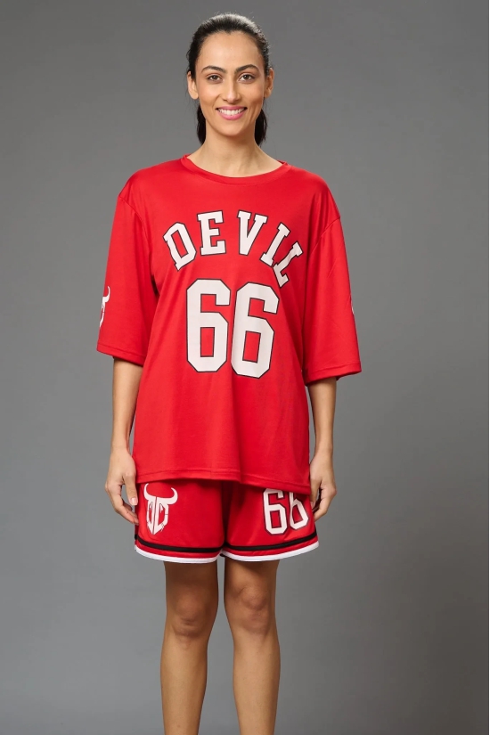 Devil 66 (in Red) Printed Co-ord Set for Women L