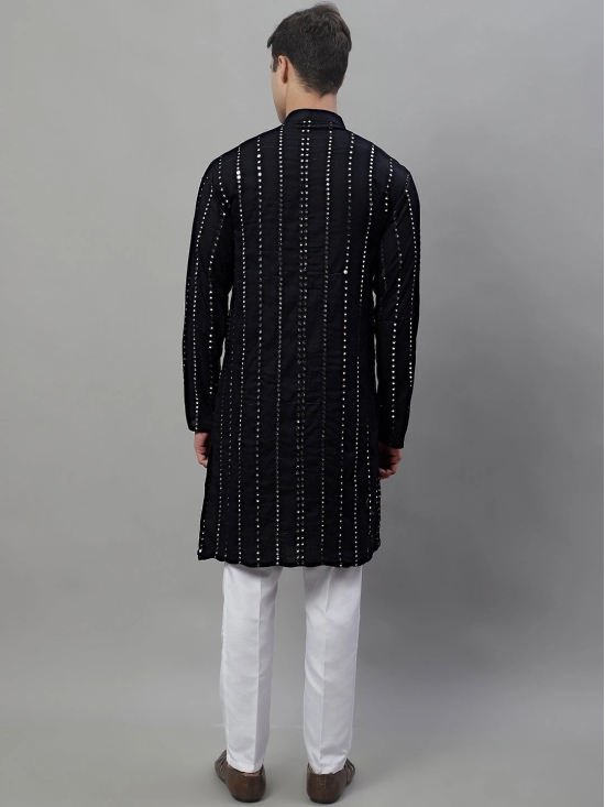 Men's Embroidered Mirror Work Kurta Payjama Sets-XXL / Black