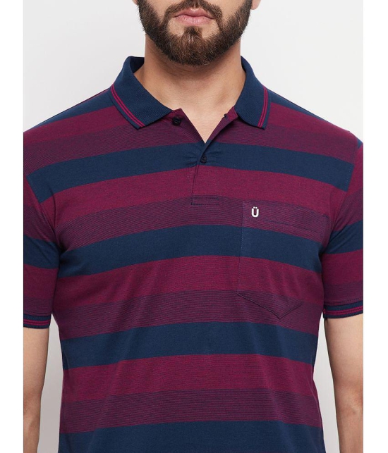 UNIBERRY Cotton Blend Regular Fit Striped Half Sleeves Mens Polo T Shirt - Navy Blue ( Pack of 2 ) - None