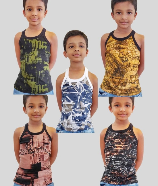 HAP - 100% Cotton Printed Multi Color Boys Vest ( Pack of 5 ) - None