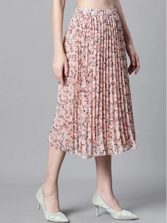 Oxolloxo Floral Printed Accordion Pleats Dobby Flared Midi Skirt