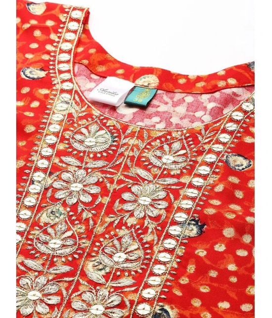 Aarika Cotton Embroidered Straight Womens Kurti - Orange ( Pack of 1 ) - None