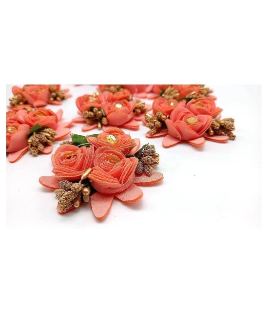 PRANSUNITA Fabric 3 in 1 Rose Flower with Pollens, Handmade Decoration Flowers ( Pack of 6 )